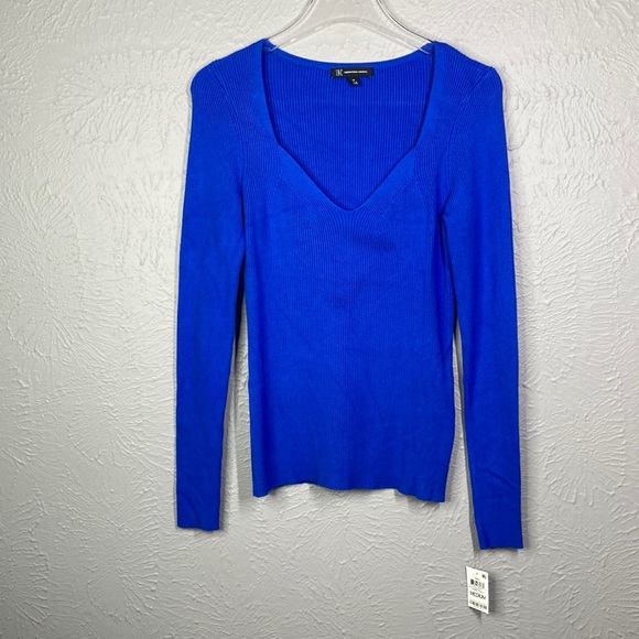 NWT Inc International Concepts Blue Ribbed Long-Sleeve Sweater Size Medi… - Picture 2 of 9
